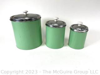 Set of Three (3) Green Metal Kitchen Canisters