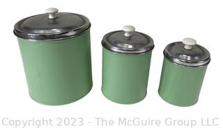 Set of Three (3) Green Metal Kitchen Canisters