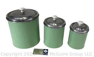 Set of Three (3) Green Metal Kitchen Canisters