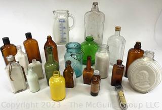 Collection of Vintage Glass Bottles and Containers. 