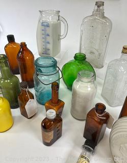 Collection of Vintage Glass Bottles and Containers. 