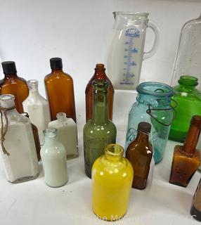 Collection of Vintage Glass Bottles and Containers. 