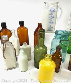 Collection of Vintage Glass Bottles and Containers. 