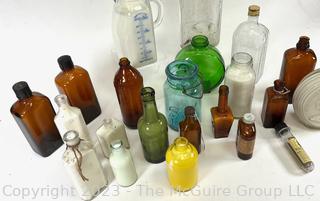 Collection of Vintage Glass Bottles and Containers. 