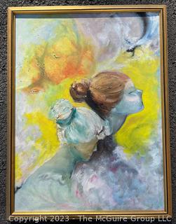 Framed Original Oil on Canvas of Two Women Unsigned  19" x 25"