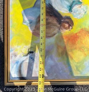 Framed Original Oil on Canvas of Two Women Unsigned  19" x 25"