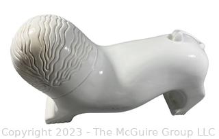 White Ceramic Modern Art Style Lion with Incised Face and Smooth Body.  18" long