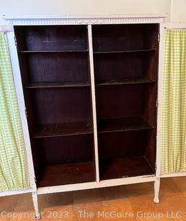 French Country Display Cabinet With Four Interior Shelves and Green Gingham Curtains. 16" x 38" x 55"