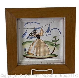 Framed Hand Painted Porcelain Plate, Chip on Back. 10" square. 