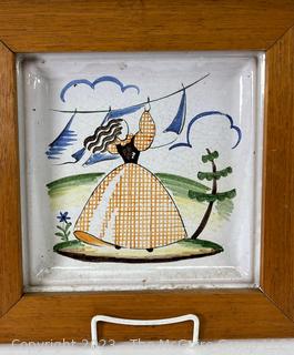 Framed Hand Painted Porcelain Plate, Chip on Back. 10" square. 