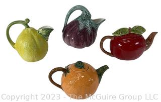 Four (4) Ceramic Fruit and Vegetable Shaped Tea Pots.