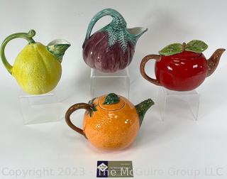 Four (4) Ceramic Fruit and Vegetable Shaped Tea Pots.