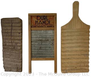 Three (3) Primitive Wood Washboards.