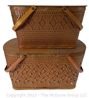 Two (2) Redmon Wicker Woven Picnic Baskets, Peru Indiana 