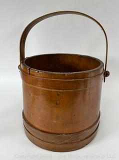 Mid 19th Century Wooden Firkin Sugar Bucket, No Lid.