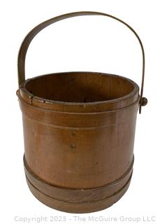 Mid 19th Century Wooden Firkin Sugar Bucket, No Lid.