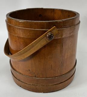 Mid 19th Century Wooden Firkin Sugar Bucket, No Lid.