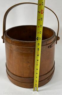 Mid 19th Century Wooden Firkin Sugar Bucket, No Lid.