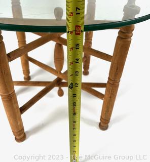 Glass Top Table on Wood Collapsible Accordion Base. 16" tall, 20" diameter.