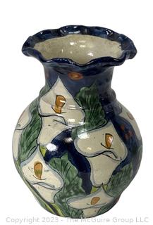 Mexican Talavera Calla Lily Hand Painted Mora Pottery Vase Mexico.  