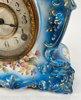 Hand Painted Porcelain Ansonia Mantle Clock in Swirl Pattern.  Glass Missing, Untested.