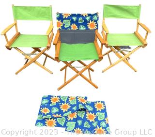 Set of Three Casual Director's Chairs by Telescope Co. and Commander Chair with Extra Set of Canvas Seats