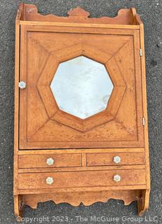 Victorian Pine Carved Bashroom Cabinet With Octagonal Mirror
