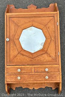 Victorian Pine Carved Bashroom Cabinet With Octagonal Mirror
