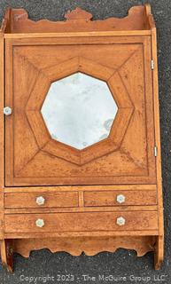 Victorian Pine Carved Bashroom Cabinet With Octagonal Mirror
