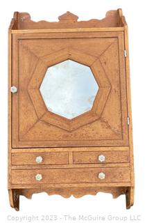 Victorian Pine Carved Bashroom Cabinet With Octagonal Mirror
