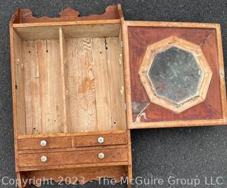 Victorian Pine Carved Bashroom Cabinet With Octagonal Mirror
