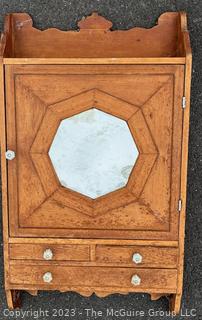 Victorian Pine Carved Bashroom Cabinet With Octagonal Mirror
