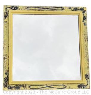 Yellow with Yarn Applique Wall Mirror, 22" Square.