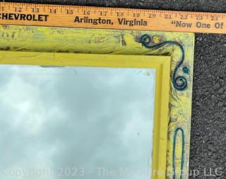 Yellow with Yarn Applique Wall Mirror, 22" Square.