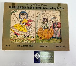 Two (2) J. K. Straus Juvenile Wood Jigsaw Interlocking Puzzles in Box