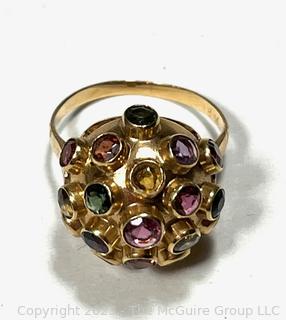 18k Yellow Gold Mid-Century Sputnik Gemstone Ring.  3.2 Grams Total Weight