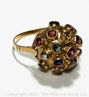 18k Yellow Gold Mid-Century Sputnik Gemstone Ring.  3.2 Grams Total Weight