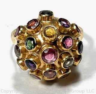 18k Yellow Gold Mid-Century Sputnik Gemstone Ring.  3.2 Grams Total Weight