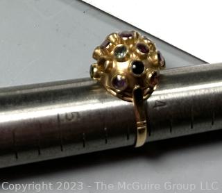 18k Yellow Gold Mid-Century Sputnik Gemstone Ring.  3.2 Grams Total Weight