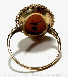 14k Yellow Gold Habille Carved Cameo Ring With A Diamond.  2.5 grams total weight.