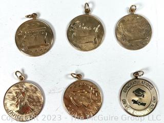 Six (6) Gold Filled Round Disk Pendants. 