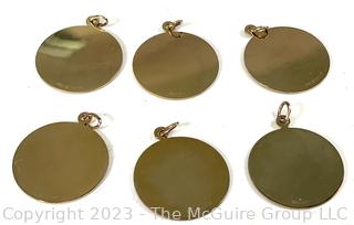 Six (6) Gold Filled Round Disk Pendants. 