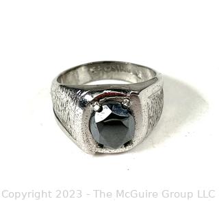 Men's Sterling Silver Ring with Hematite Center. 