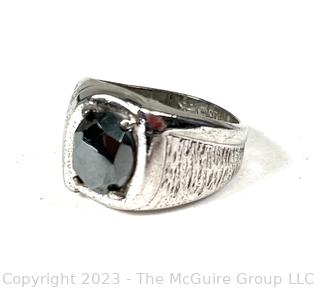 Men's Sterling Silver Ring with Hematite Center. 