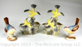 Four (4) Mid Century Pottery Bird Planters