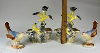 Four (4) Mid Century Pottery Bird Planters