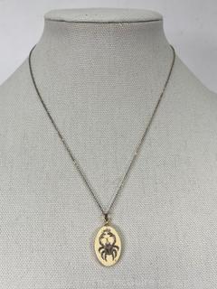 Scrimshaw Style Pendant on Gold Filled Chain Necklace 