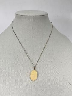 Scrimshaw Style Pendant on Gold Filled Chain Necklace 