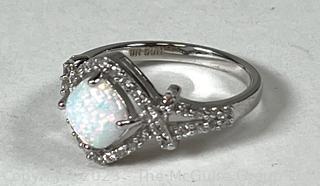 Set of Faux Diamond and Opal Jewelry Parue Including Bracelet, Earrings Pendant and Ring, New in Box