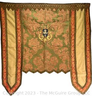 Victorian Wall Tapestry with Family Crest and Metal Woven Trim.  42" x 43" (moved)